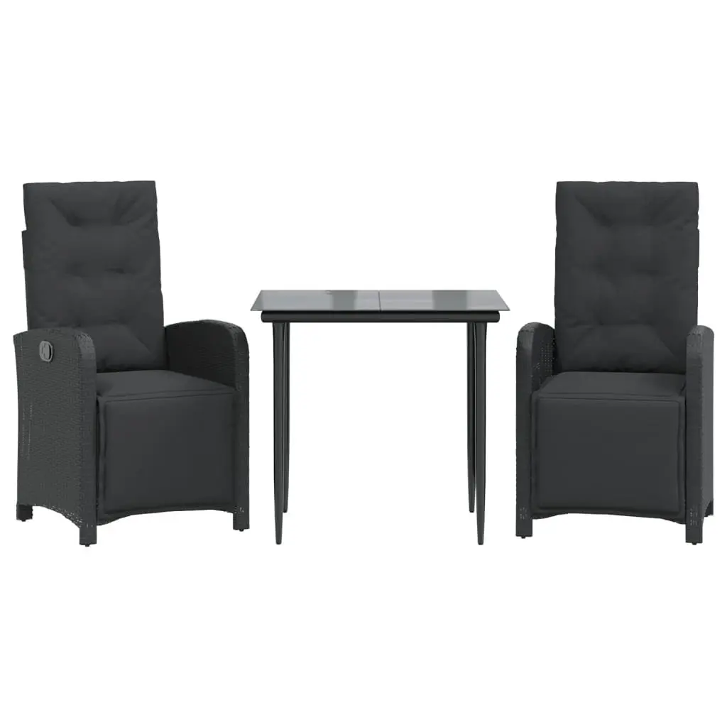 Bistro Set Adjustable PE Rattan 3 Piece Garden Furniture Chairs Table with Cushions Black