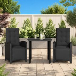 Outdoor Bistro Set 3 Piece Garden Furniture Black Poly Rattan with Cushions