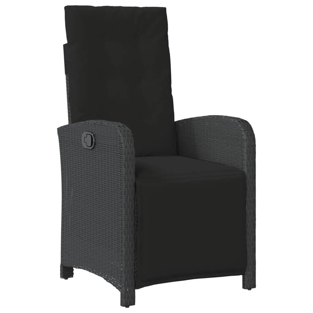7 Piece Outdoor Dining Set Cushioned Black Poly Rattan Garden Furniture