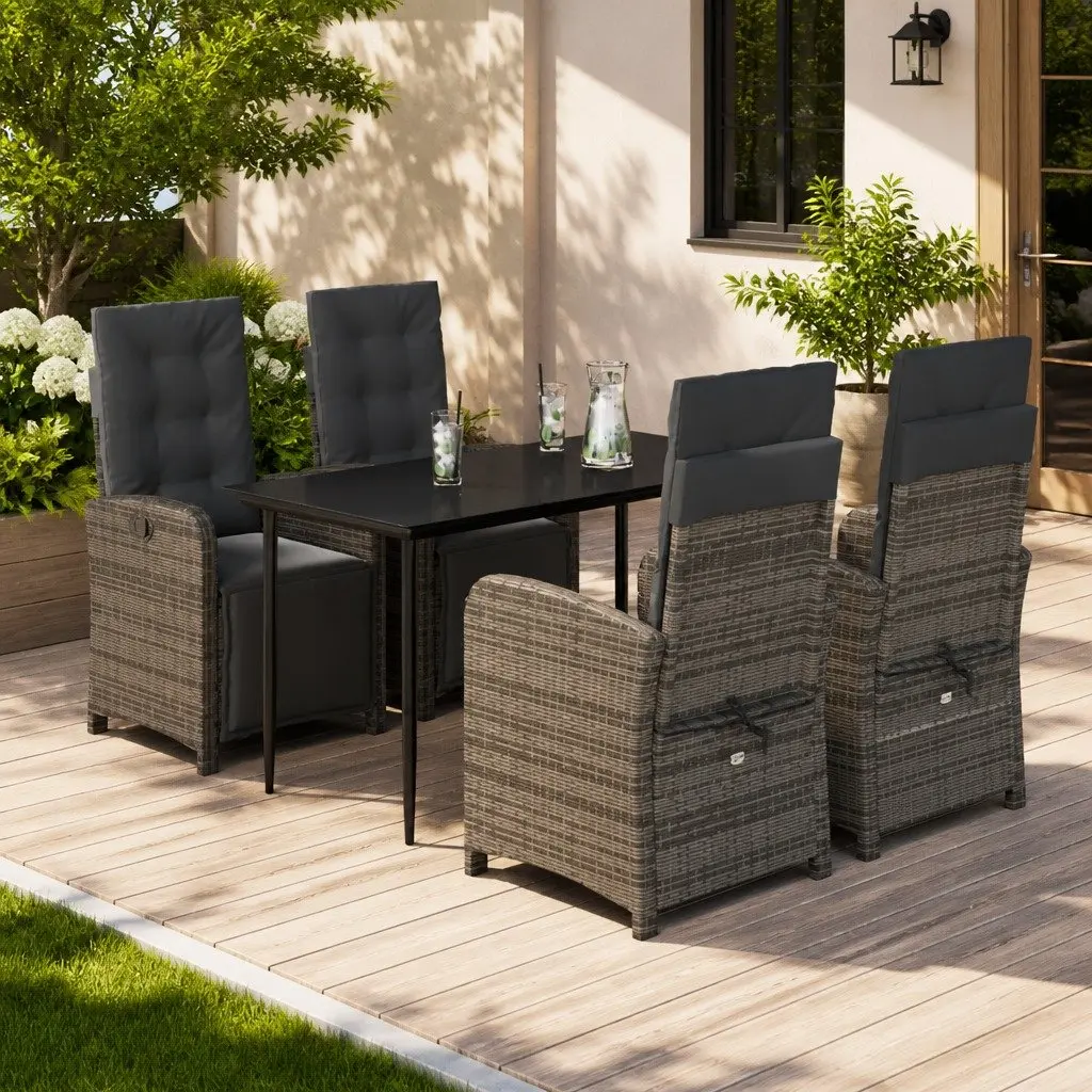Garden Dining Set Grey Poly Rattan 5 Piece Outdoor Furniture with Cushions