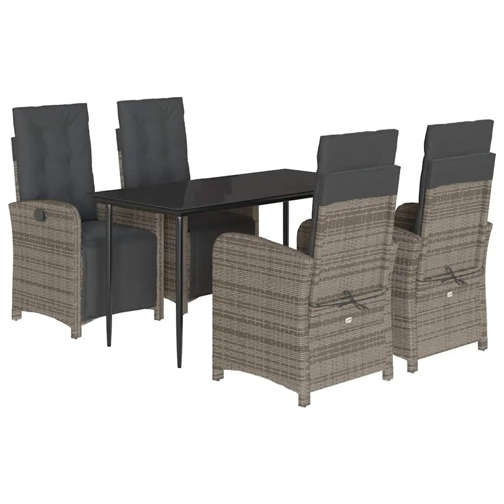 Garden Dining Set Grey Poly Rattan 5 Piece Outdoor Furniture with Cushions