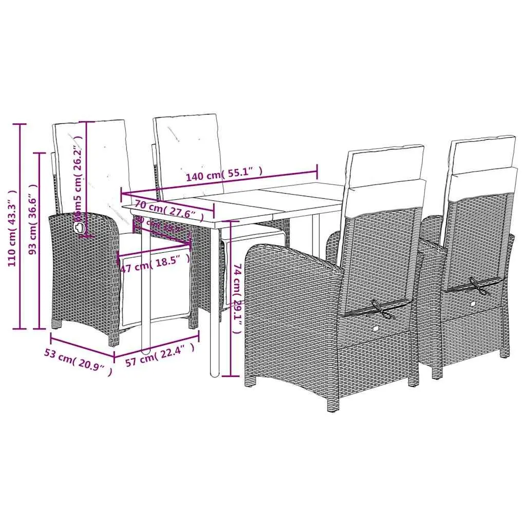 Garden Dining Set Grey Poly Rattan 5 Piece Outdoor Furniture with Cushions