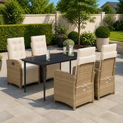 Garden Dining Set 5 Piece Outdoor Furniture Poly Rattan Adjustable Beige
