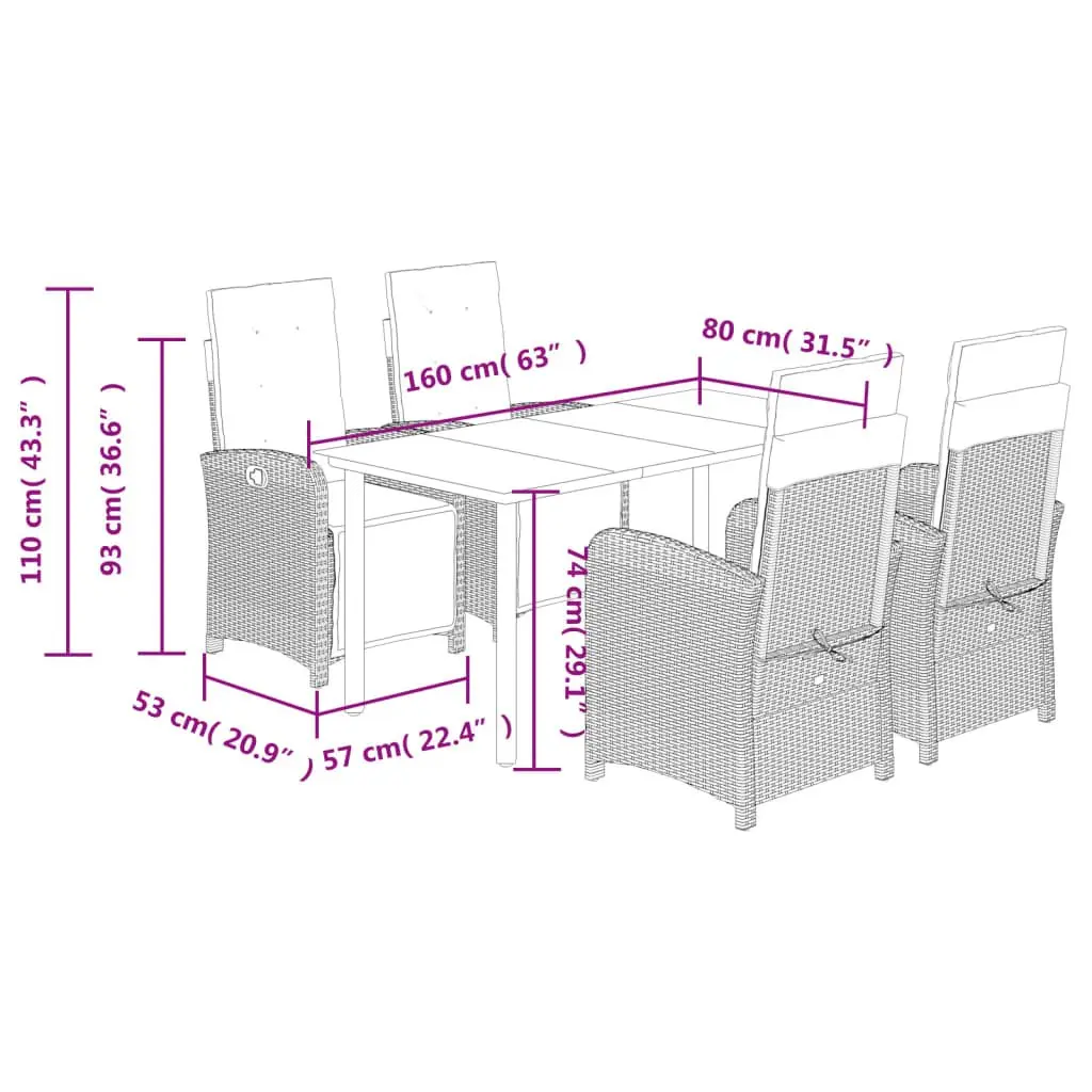 5 Piece Garden Dining Set Poly Rattan Beige with Cushions