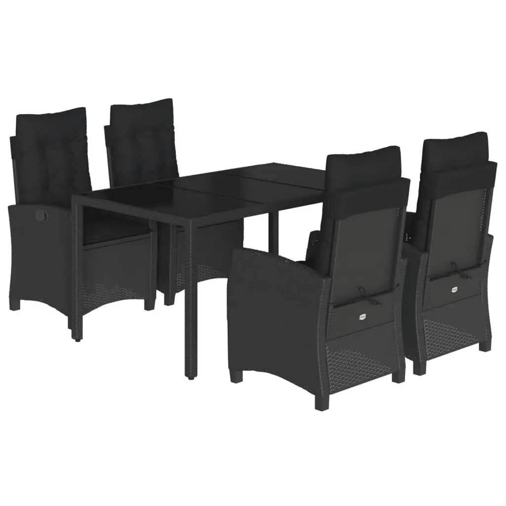 Outdoor Dining Set 5 Piece Black PE Rattan Chairs Table
