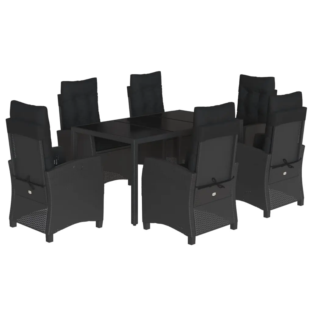 Garden Furniture Set 7 Piece Outdoor Dining with Cushions Black PE Rattan