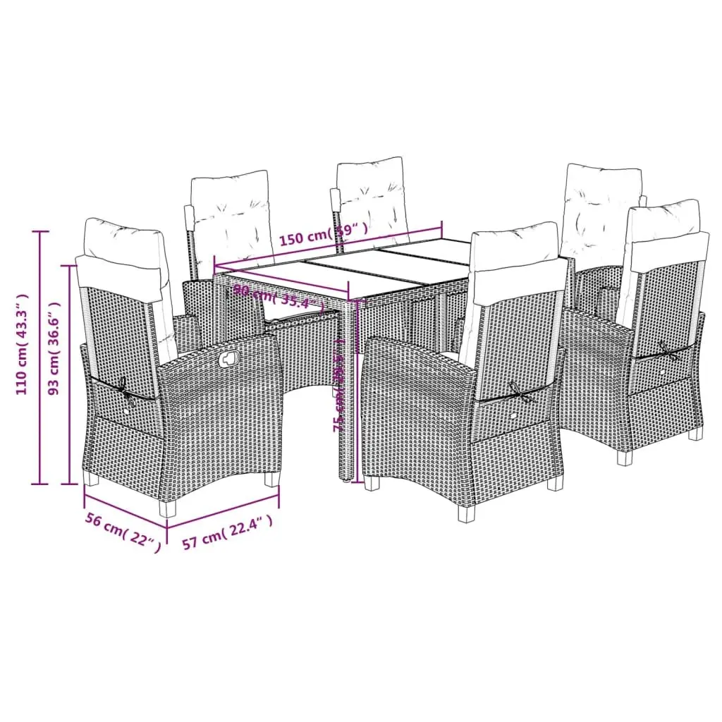 Garden Furniture Set 7 Piece Outdoor Dining with Cushions Black PE Rattan