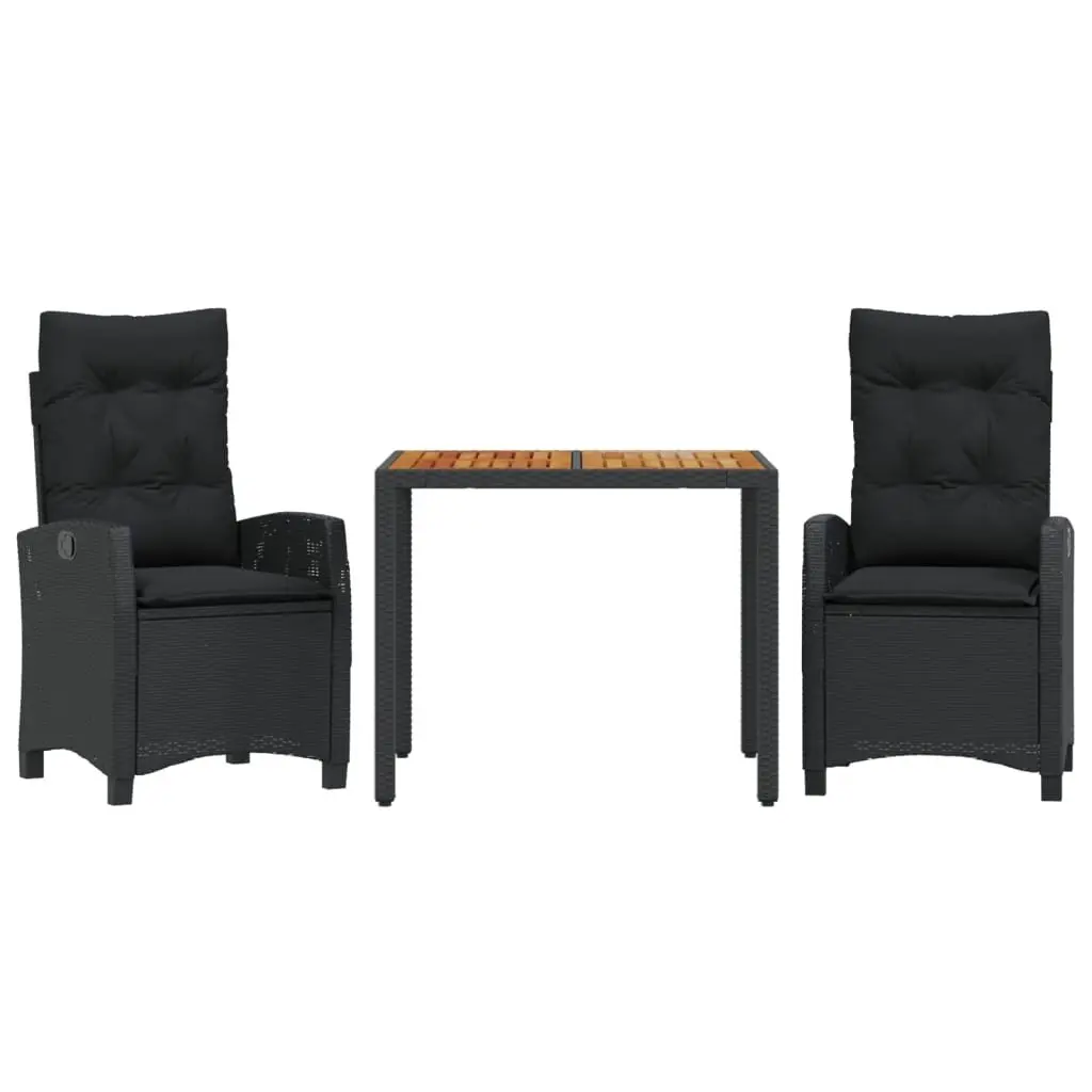 Outdoor Garden Dining Set Black Poly Rattan 3 Piece
