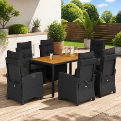Outdoor Dining Set 7 Piece Garden Furniture Black PE Rattan Chairs Table