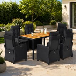 Friendly 7 Piece Black Poly Rattan Garden Set with Cushions