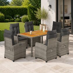 Charming 7 Piece Outdoor Dining Set with Grey Cushions