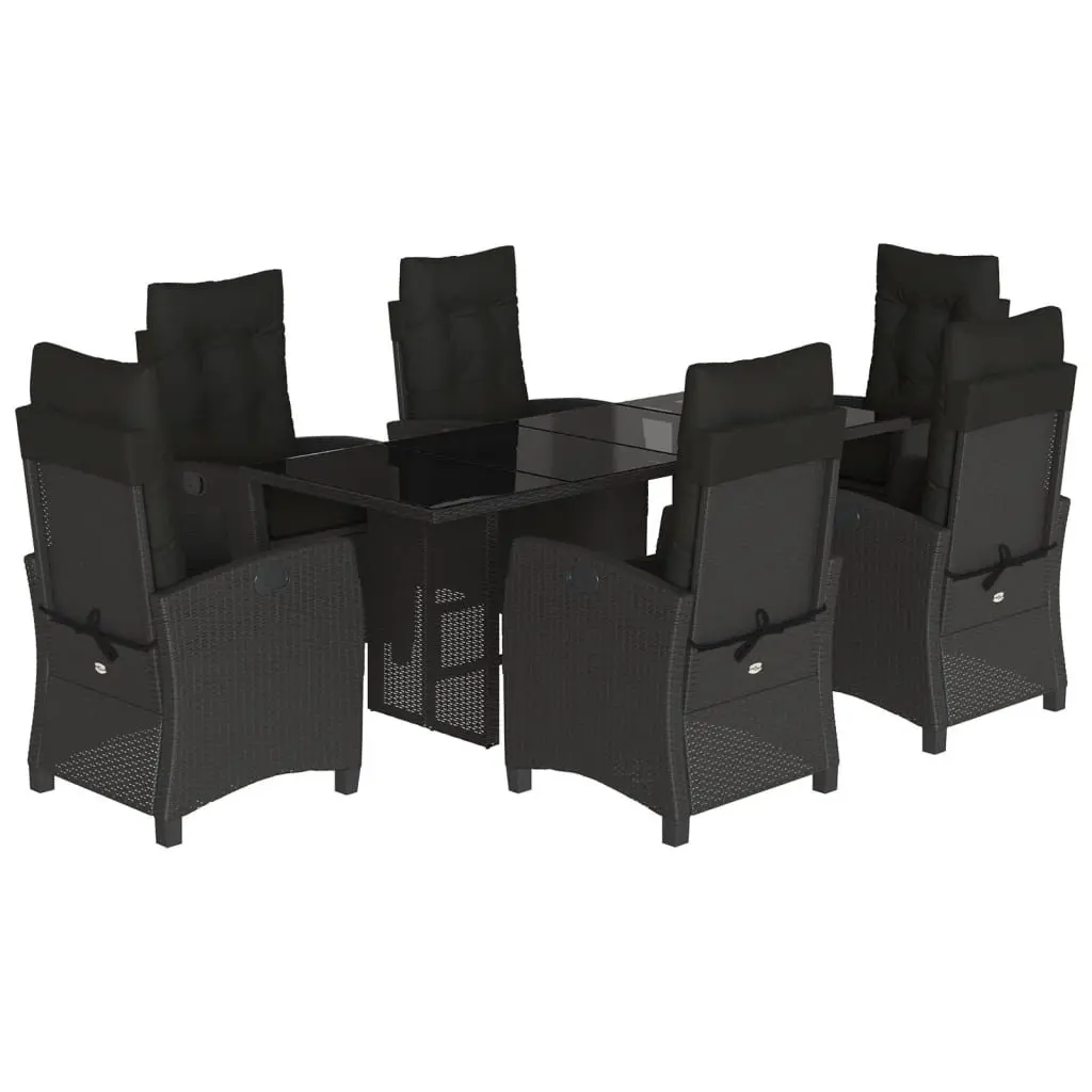 Outdoor Garden Dining Set 7 Piece Black Poly Rattan Table Chairs with Cushions