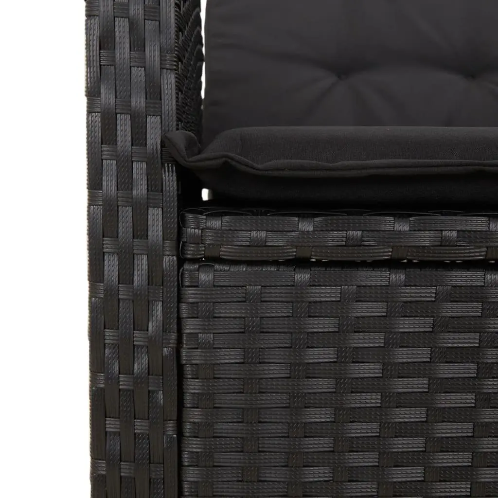 Outdoor Garden Dining Set 7 Piece Black Poly Rattan Table Chairs with Cushions