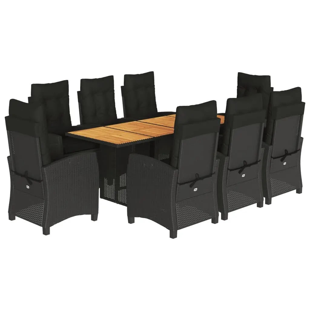Outdoor Dining Set 9 Piece Black Poly Rattan with Cushions