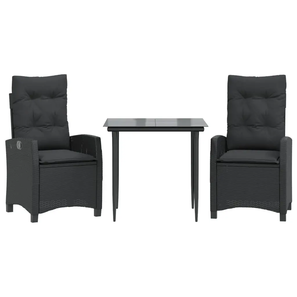 Outdoor Dining Set 3 Piece Garden Furniture Black Poly Rattan Chairs Table