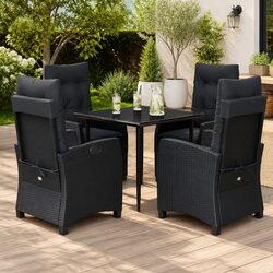 Garden Dining Set 5 Piece Outdoor Furniture Black Poly Rattan Chairs Table