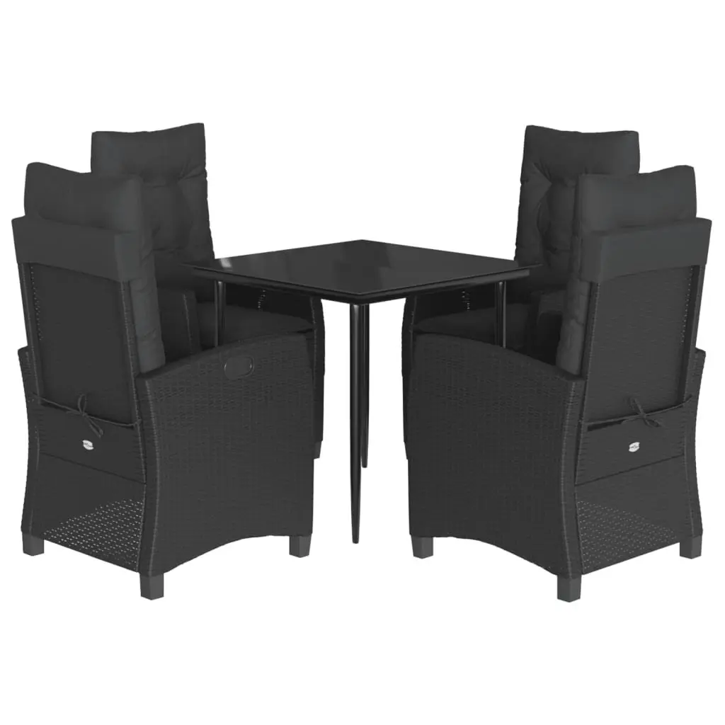 Outdoor Dining Set 5 Piece Adjustable Backrest Black Poly Rattan Chairs Table