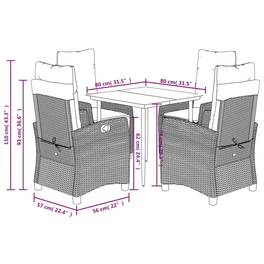 Garden Dining Set 5 Piece Outdoor Furniture Poly Rattan Table Chairs Cushions