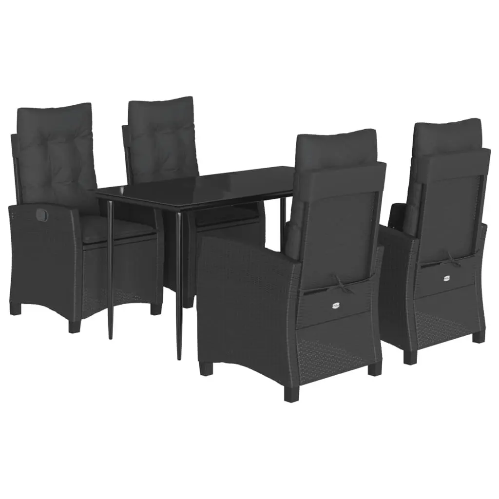 Garden Dining Set Adjustable Backrest 5 Piece Black Poly Rattan