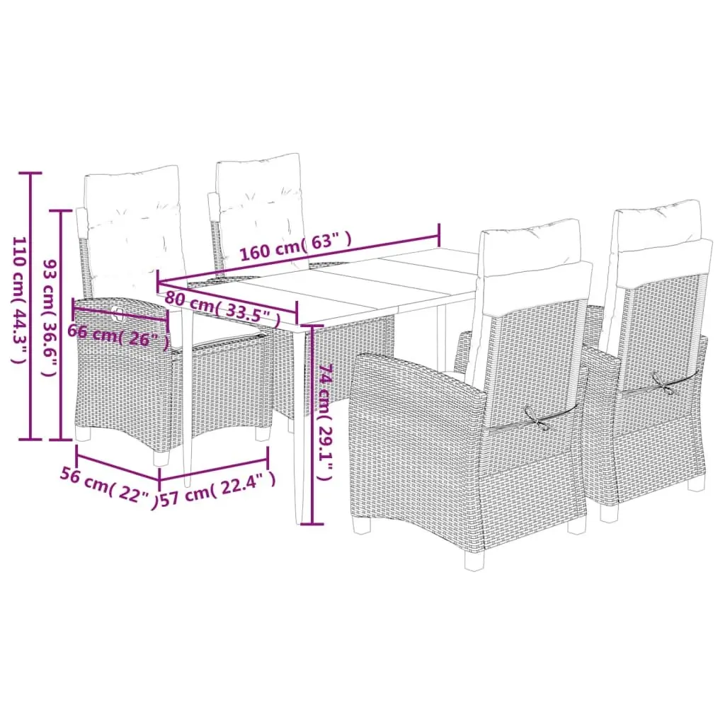 Garden Dining Set Black Poly Rattan 5 Piece Outdoor Furniture Table Chairs