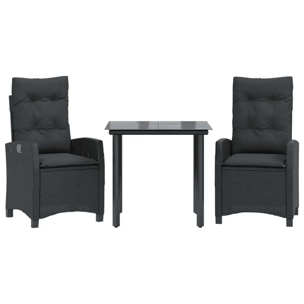 Garden Dining Set Adjustable Backrest 3 Piece Black Poly Rattan