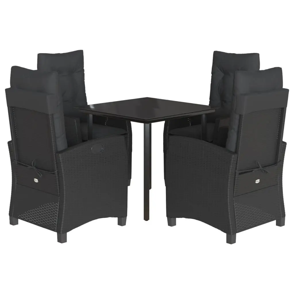 Outdoor Dining Set Black Poly Rattan 5 Piece with Cushions