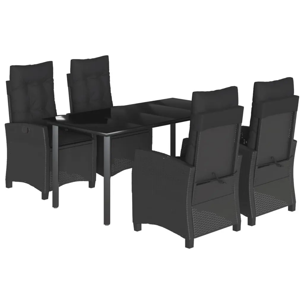 Outdoor Furniture Set 5 Piece Black PE Rattan Table with Cushions and Adjustable Chairs