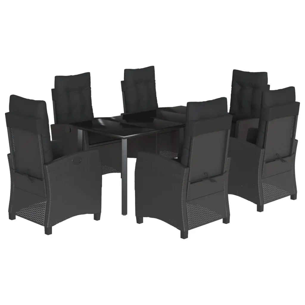Garden Dining Set 7 Piece Outdoor Furniture Black Poly Rattan Table Chairs