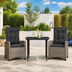Garden Dining Set 3 Piece Outdoor Furniture Grey Poly Rattan with Cushions
