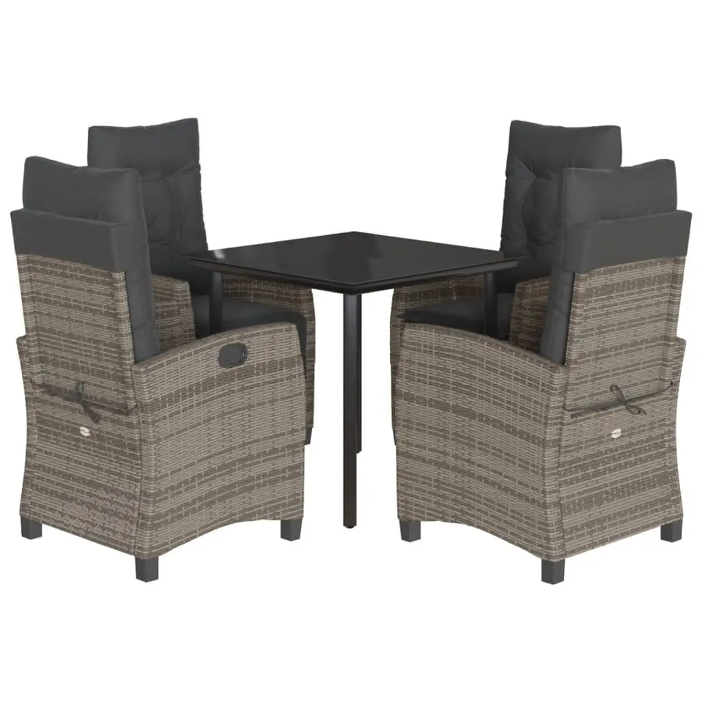 Garden Dining Set Grey Poly Rattan 5 Piece Outdoor Furniture Table Chairs
