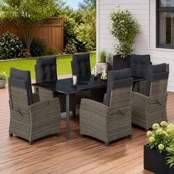 Garden Dining Set 7 Piece Outdoor Furniture Grey Poly Rattan Chairs Table