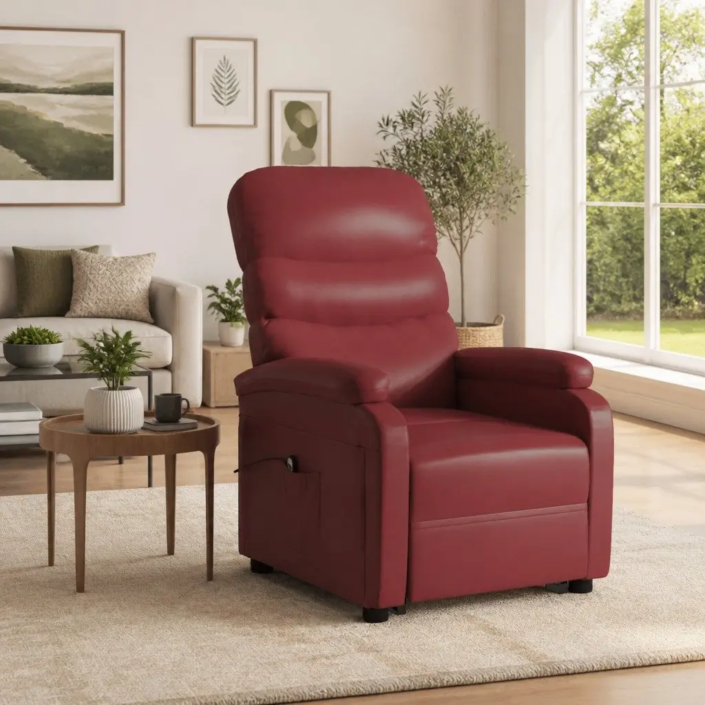 Reclining Armchair Electric Lift Function Red Faux Leather 3 Positions
