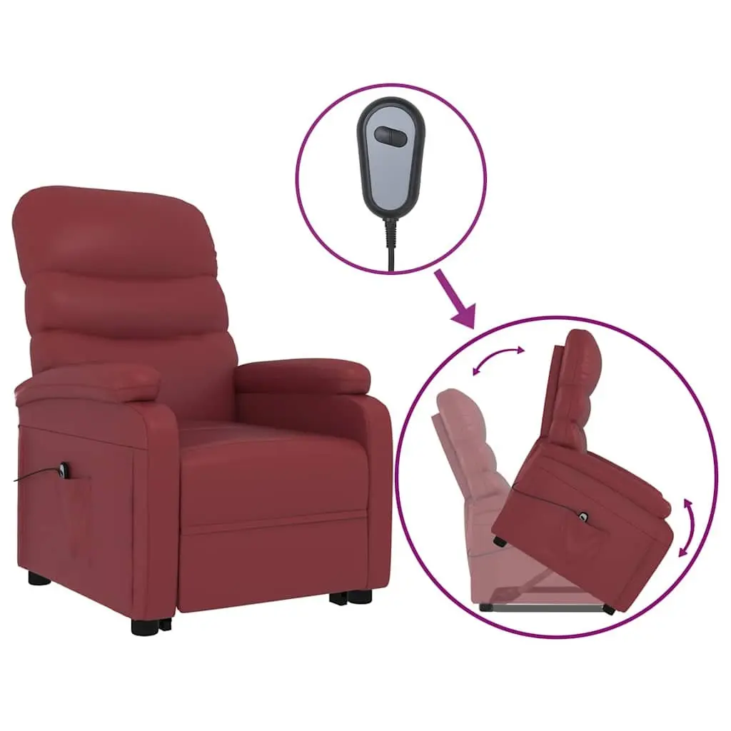 Reclining Armchair Electric Lift Function Red Faux Leather 3 Positions