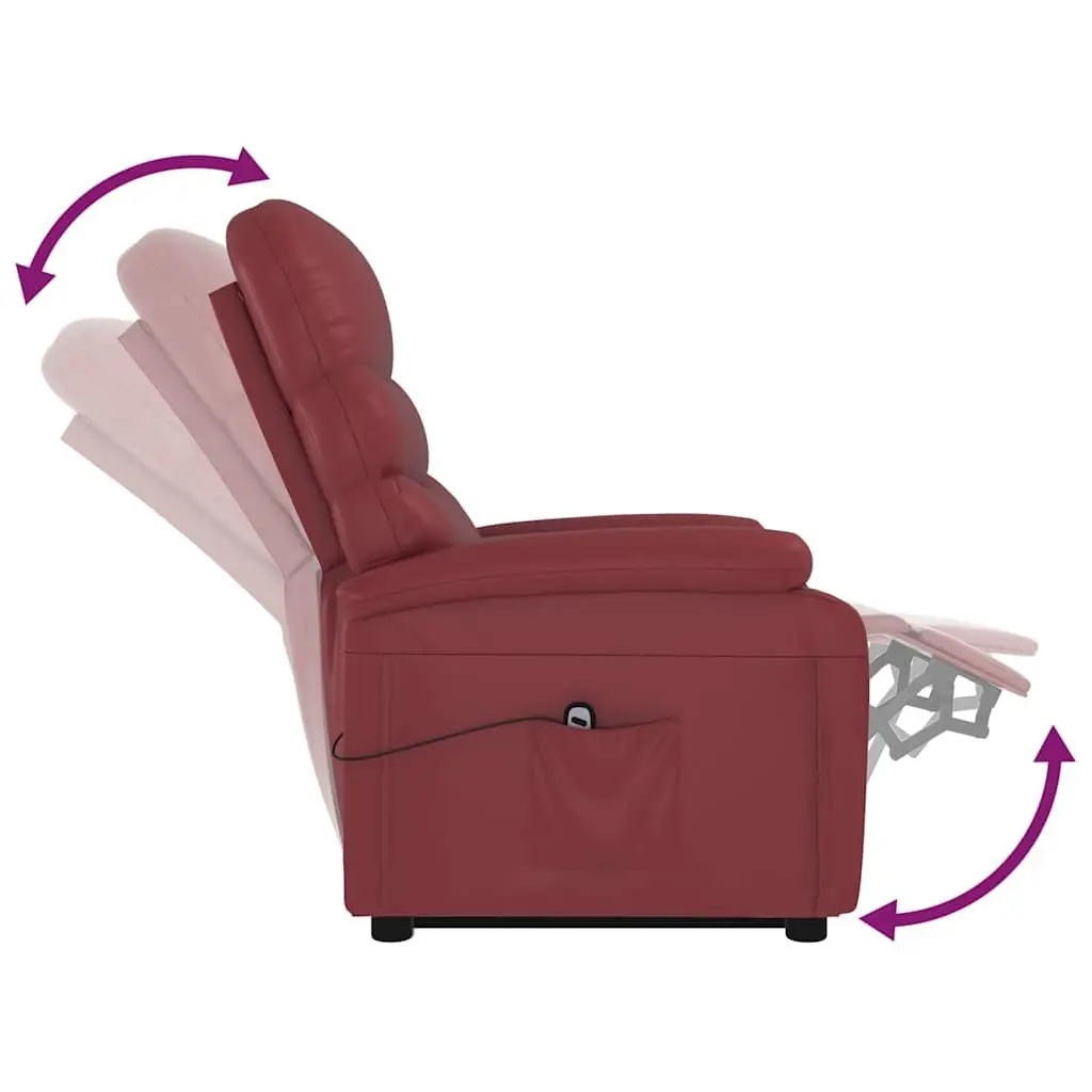 Reclining Armchair Electric Lift Function Red Faux Leather 3 Positions