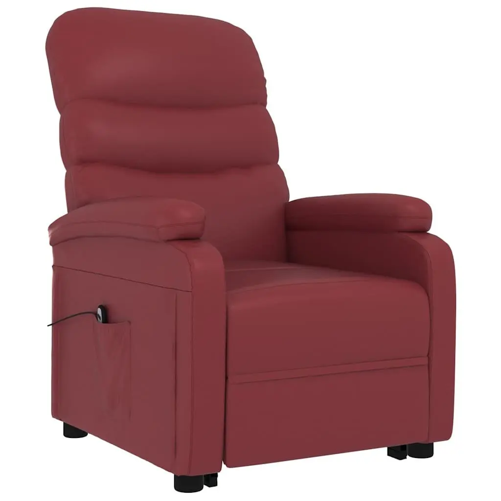Reclining Armchair Electric Lift Function Red Faux Leather 3 Positions