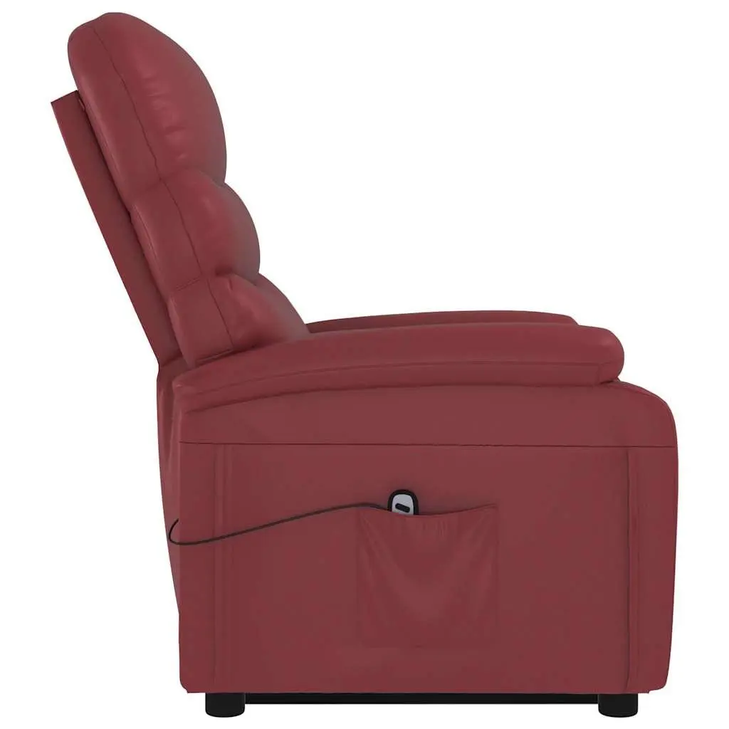 Reclining Armchair Electric Lift Function Red Faux Leather 3 Positions