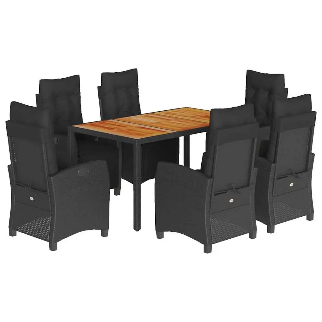 7 Piece Cushioned Rattan Outdoor Dining Set with Acacia Wood Table for Garden and Patio