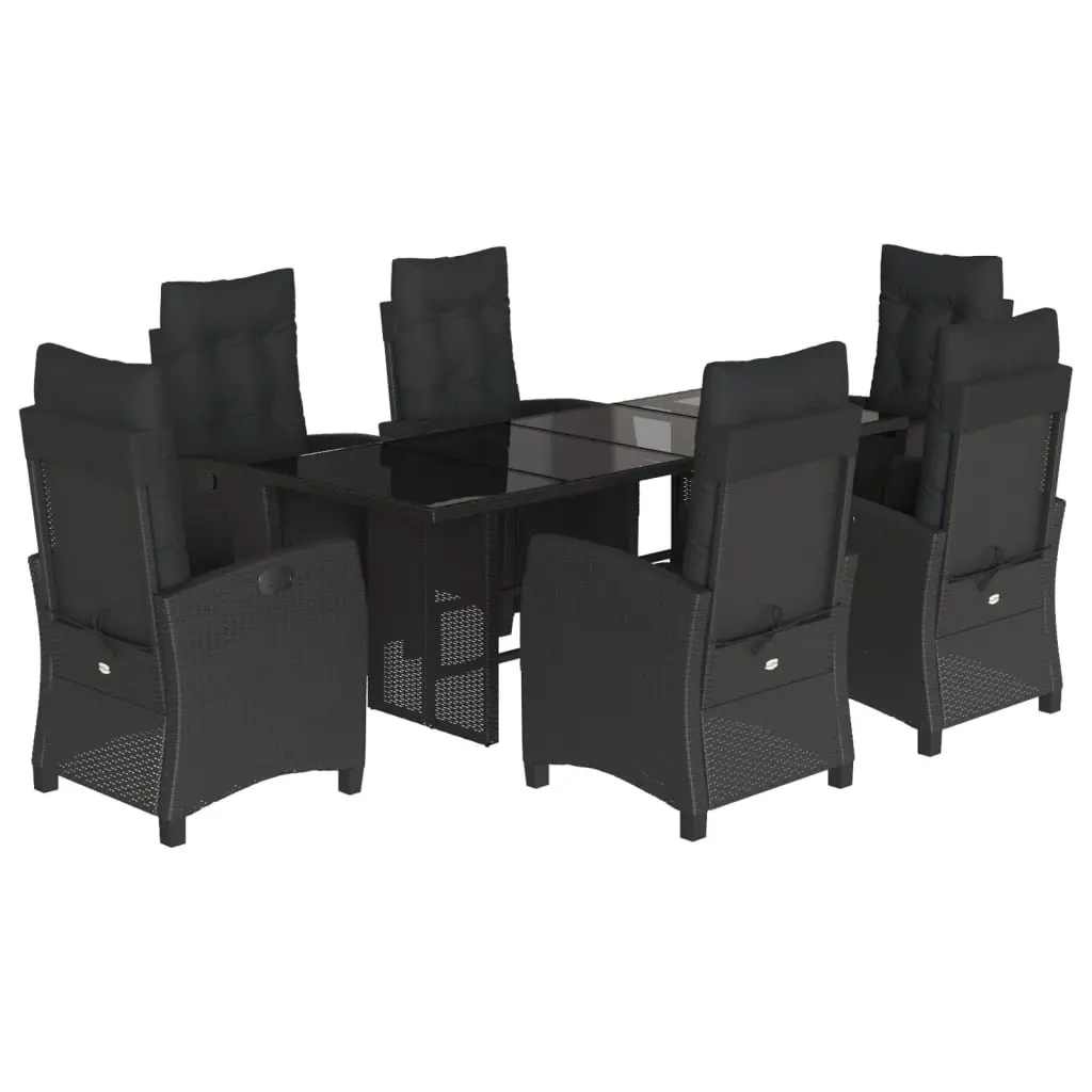 Outdoor Garden Dining Set 7 Piece Black Poly Rattan with Cushions