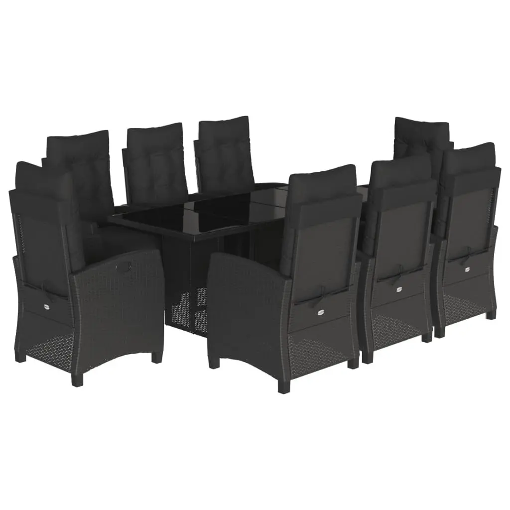 Garden Dining Set 9 Piece Outdoor Furniture Black Poly Rattan with Cushions