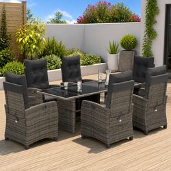 Outdoor Dining Set 7 Piece Garden Furniture Grey Poly Rattan with Cushions