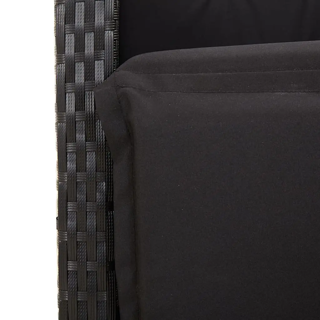 Garden Dining Set Black Poly Rattan Cushioned Seats 3 Piece