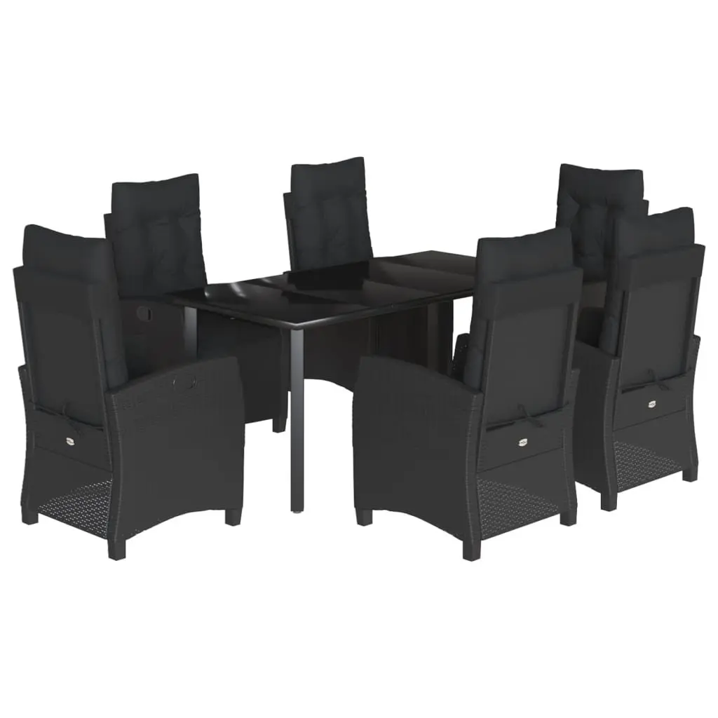 Garden Dining Set 7 Piece Black Poly Rattan Outdoor Furniture with Cushions