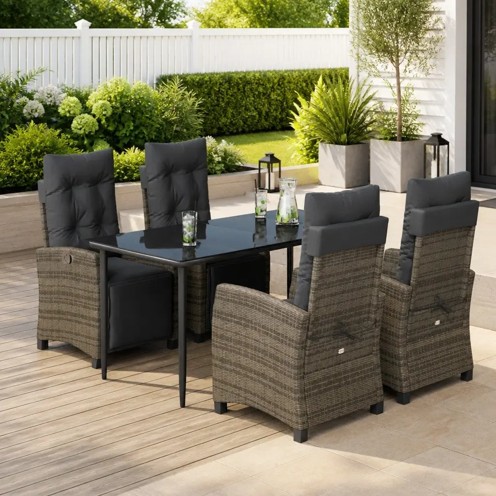 Garden Dining Set Grey Poly Rattan 5 Piece Outdoor Furniture with Cushions