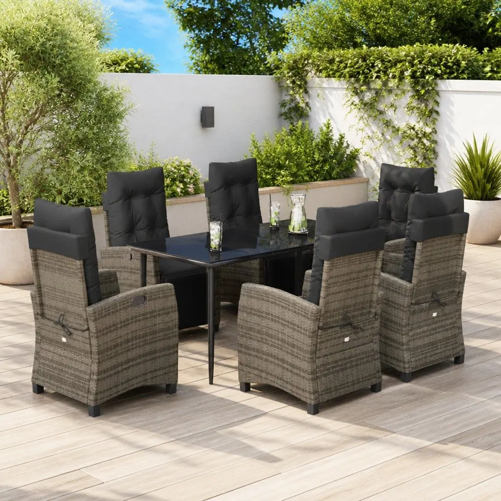 Outdoor Dining Set Grey Poly Rattan 7 Piece with Cushions