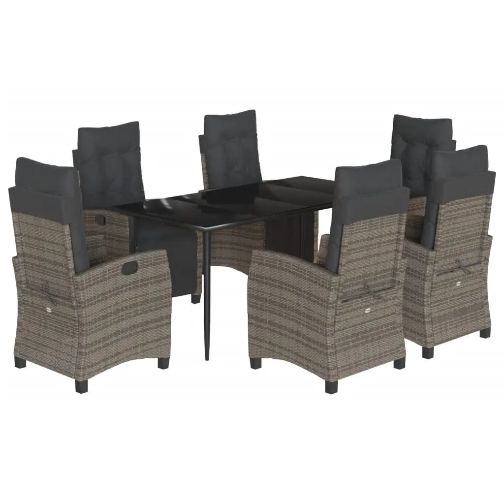 Outdoor Dining Set Grey Poly Rattan 7 Piece with Cushions