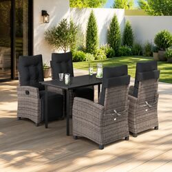 Garden Dining Set 5 Piece Outdoor Furniture Grey Rattan Table Chairs Cushions