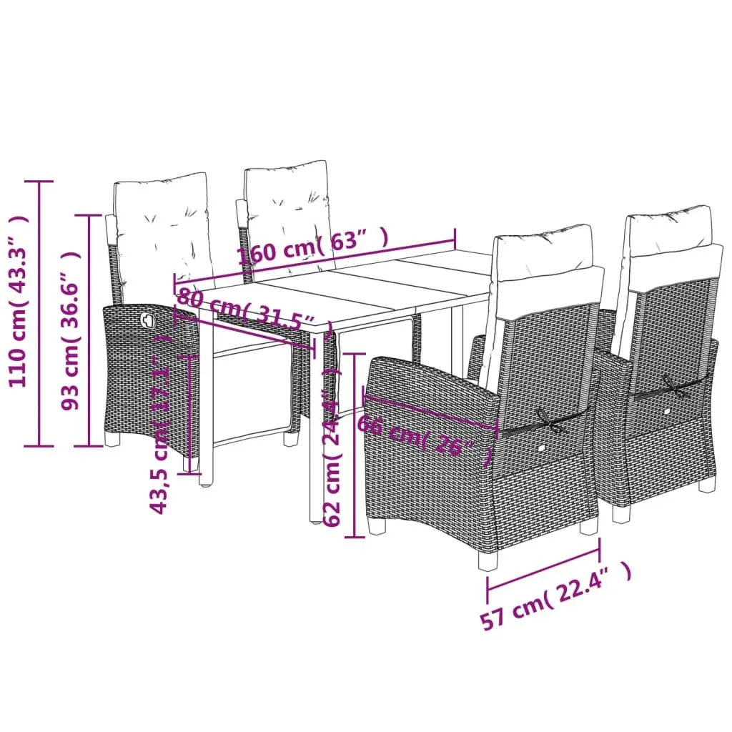 Garden Dining Set 5 Piece Outdoor Furniture Patio Table Chairs Cushions Grey