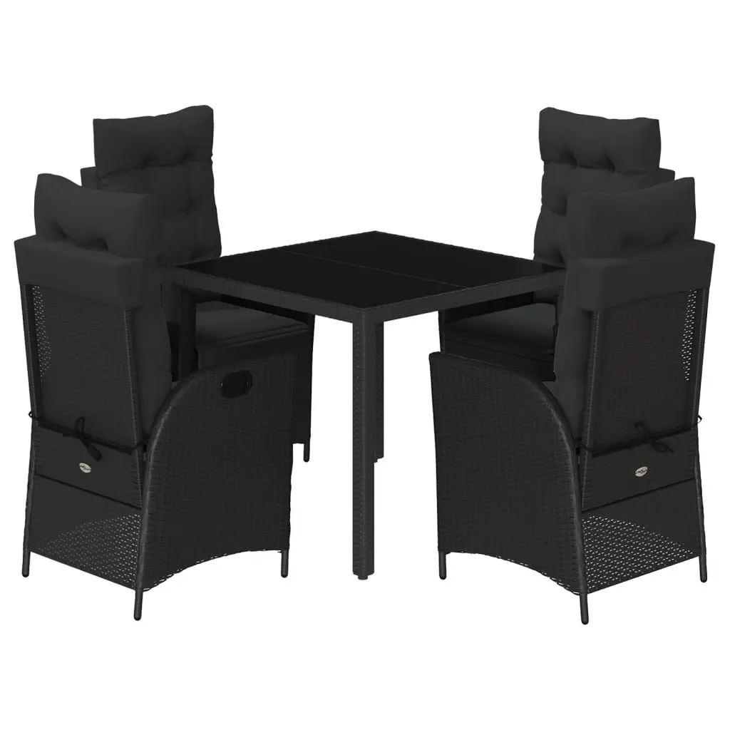 5 Piece Outdoor Dining Set with Black Cushions Adjustable Backrest Garden