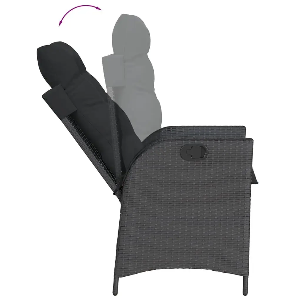 5 Piece Outdoor Dining Set with Black Cushions Adjustable Backrest Garden
