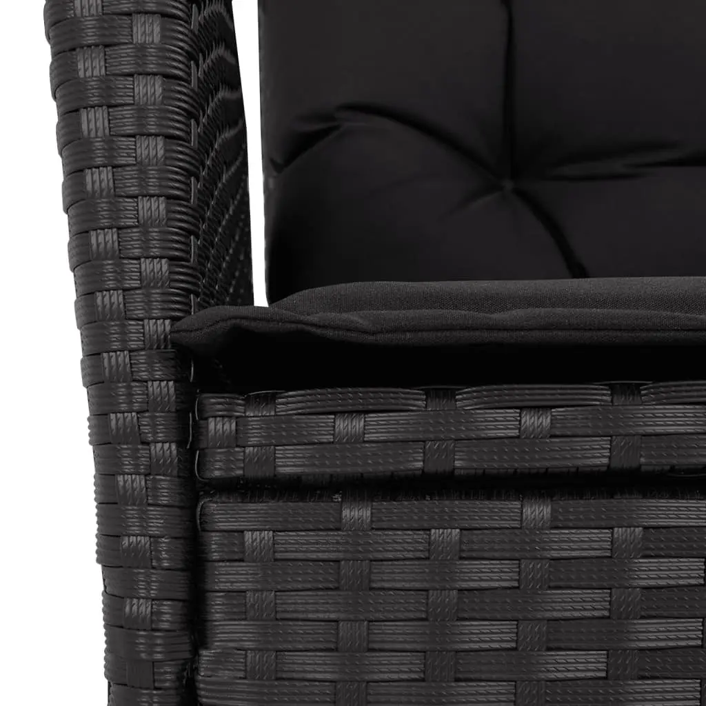 7 Piece Outdoor Dining Set Black Poly Rattan Garden Furniture with Cushions